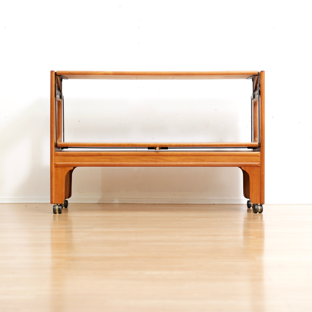 MID CENTURY MECHANICAL BAR CART FOLDING CONSOLE TABLE
