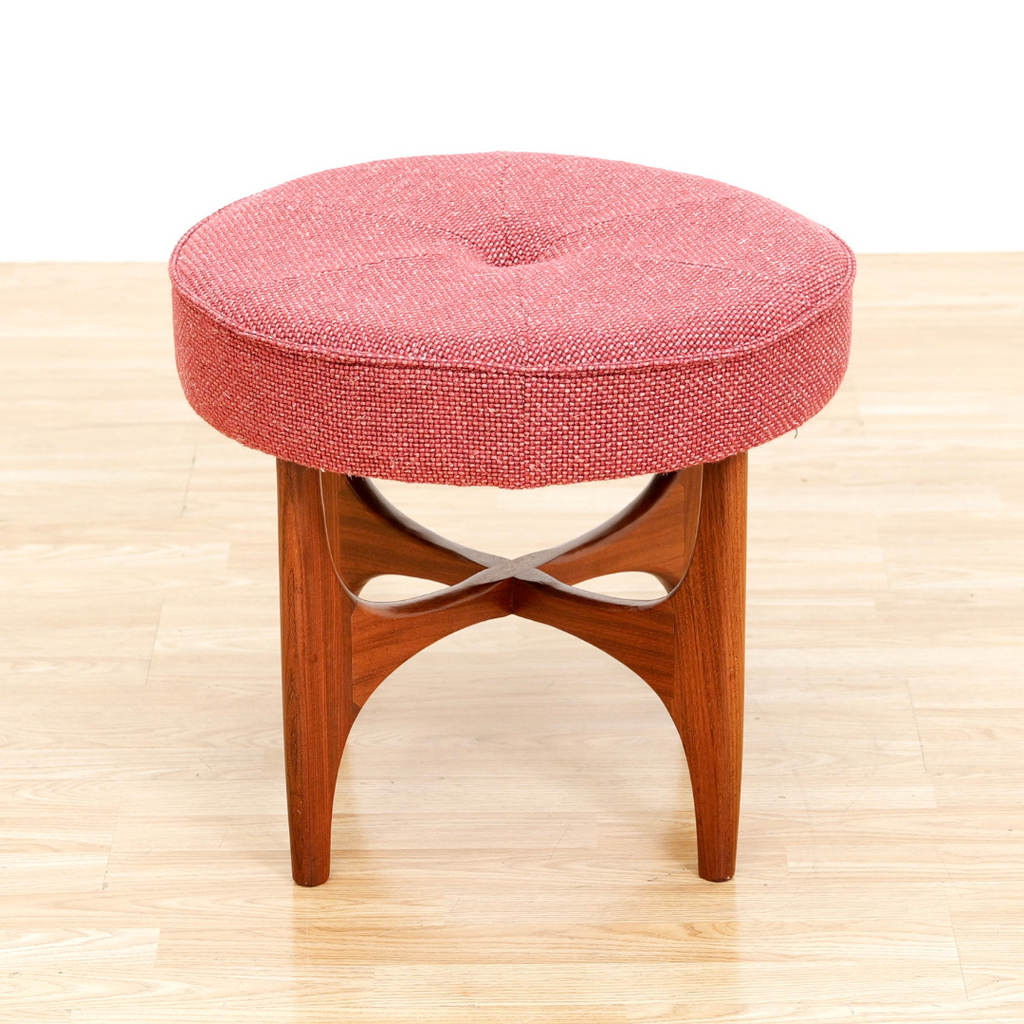 MID CENTURY ASTRO VANITY STOOL BY G PLAN IN TEAK & RED