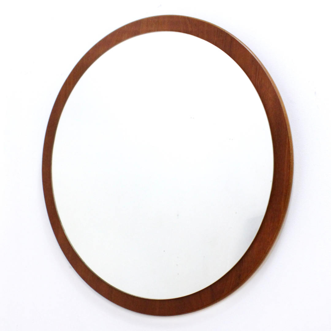 ROUND TEAK 1960S WALL MIRROR