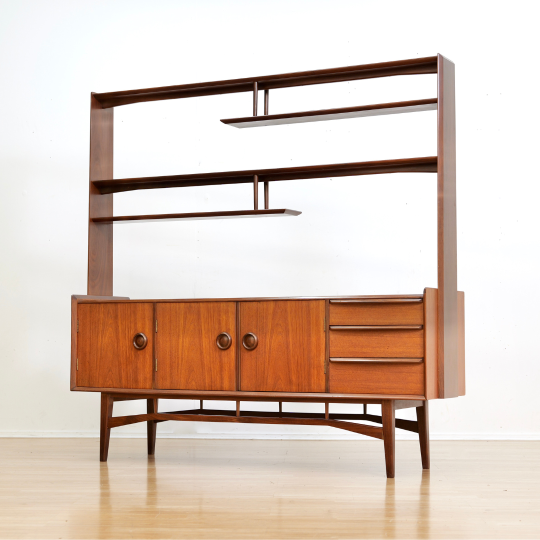 MID CENTURY DANISH TEAK ROOM DIVIDER CREDENZA BOOKCASE