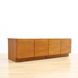 MID CENTURY LOW TEAK VINYL RECORD CREDENZA BY BEAVER & TAPLEY