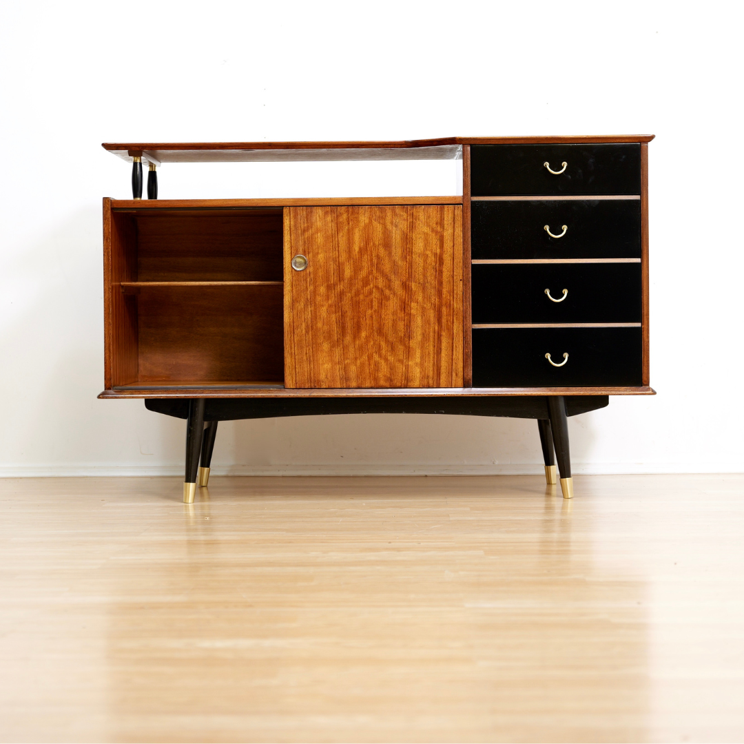 MID CENTURY TOLA & BLACK CREDENZA BY STONEHILL FURNITURE