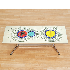 MID CENTURY CHROME & TILE COFFEE TABLE BY JULIETTE BELARTI