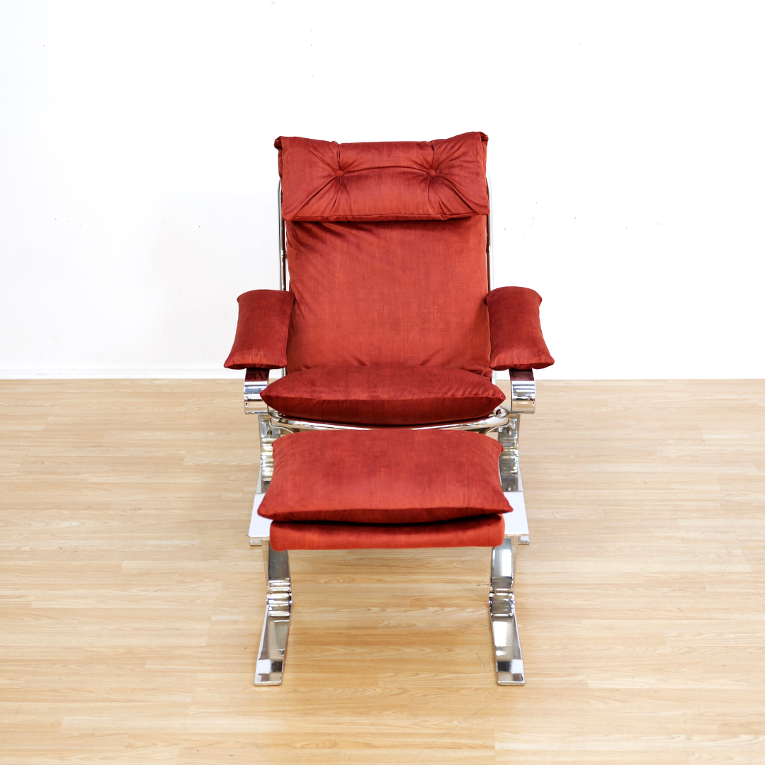 Chrome & Velvet Lounge Chairs by Reinhold Adolf and Hans-Jurgen for Schrapfer