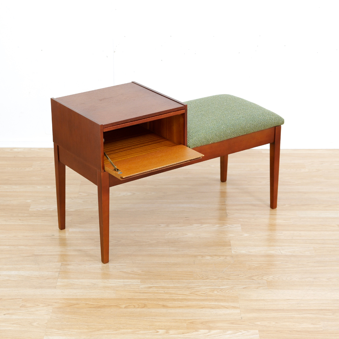 MID CENTURY ENTRYWAY IN TEAK & GREEN BENCH BY CHIPPY HEATH