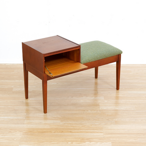 MID CENTURY ENTRYWAY IN TEAK & GREEN BENCH BY CHIPPY HEATH