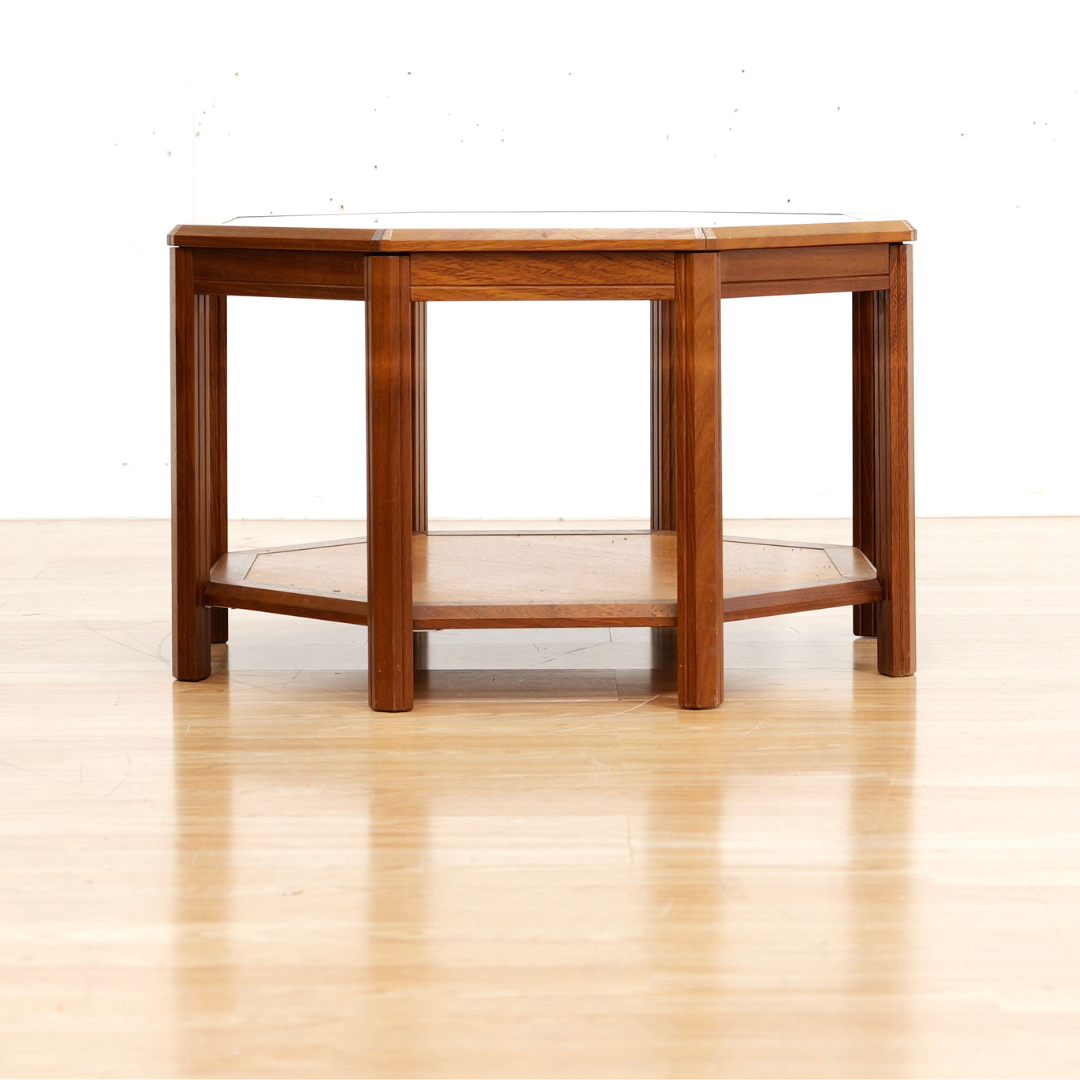 MID CENTURY TEAK & GLASS OCTAGONAL COFFEE SIDE TABLE