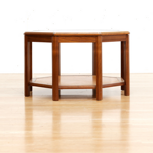 MID CENTURY TEAK & GLASS OCTAGONAL COFFEE SIDE TABLE