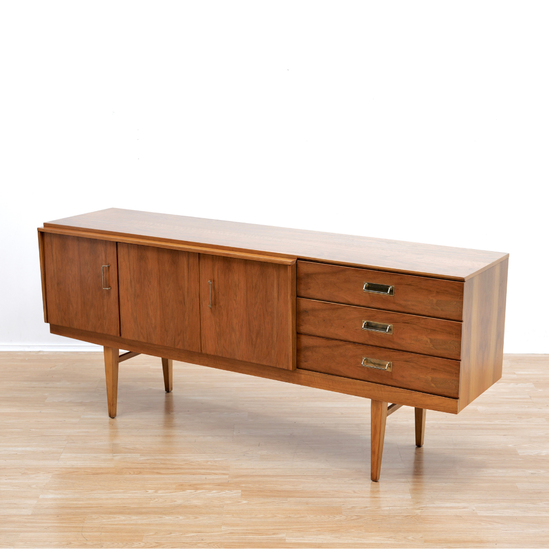 MID CENTURY WALNUT CREDENZA BY BEAUTILITY FURNITURE