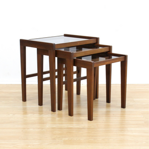 DANISH MODERN SMOKED GLASS NESTING SIDE TABLES