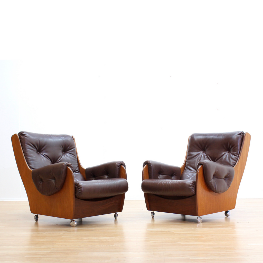 PAIR OF MID CENTURY SADDLEBACK LOUNGE CHAIRS BY G PLAN