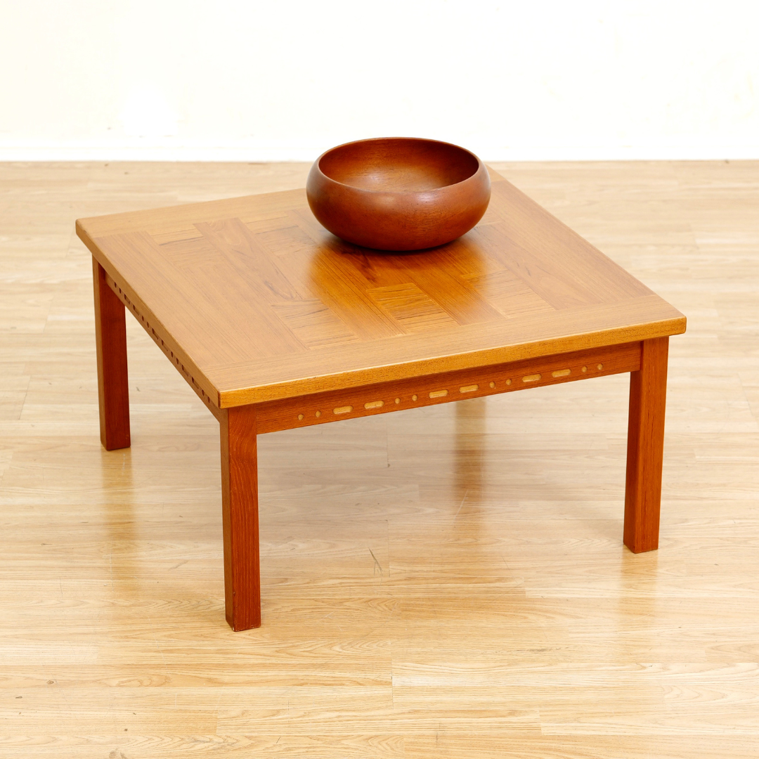 1960S DANISH DESIGN PARQUET TEAK SIDE COFFEE TABLE