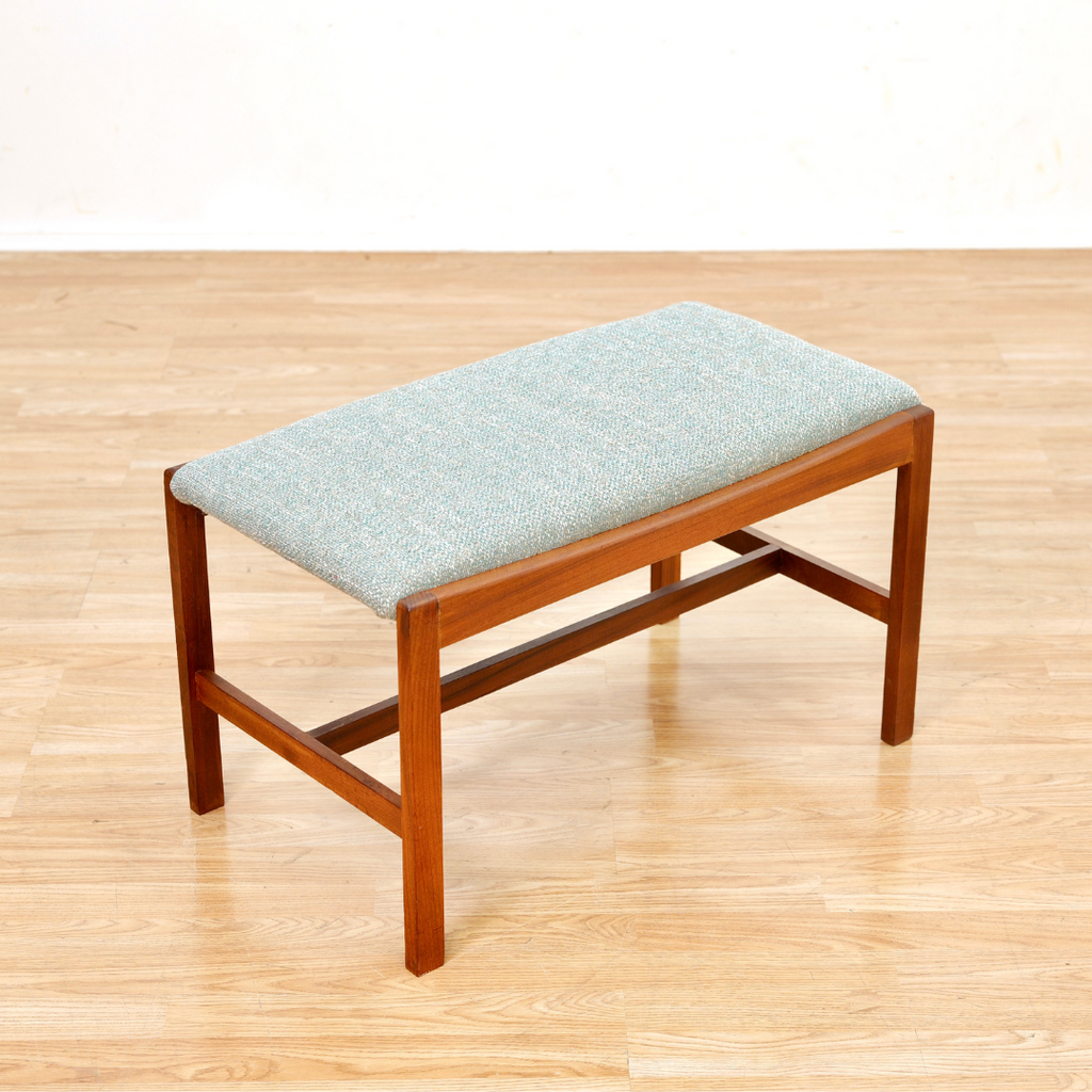 WIDE TEAK MID CENTURY VANITY STOOL