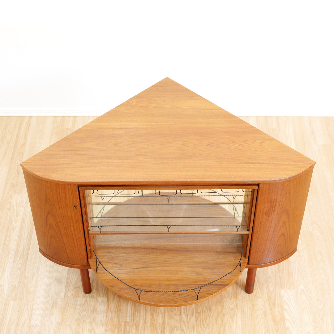 MID CENTURY TEAK REVOLVING CORNER BAR BY SIESTA