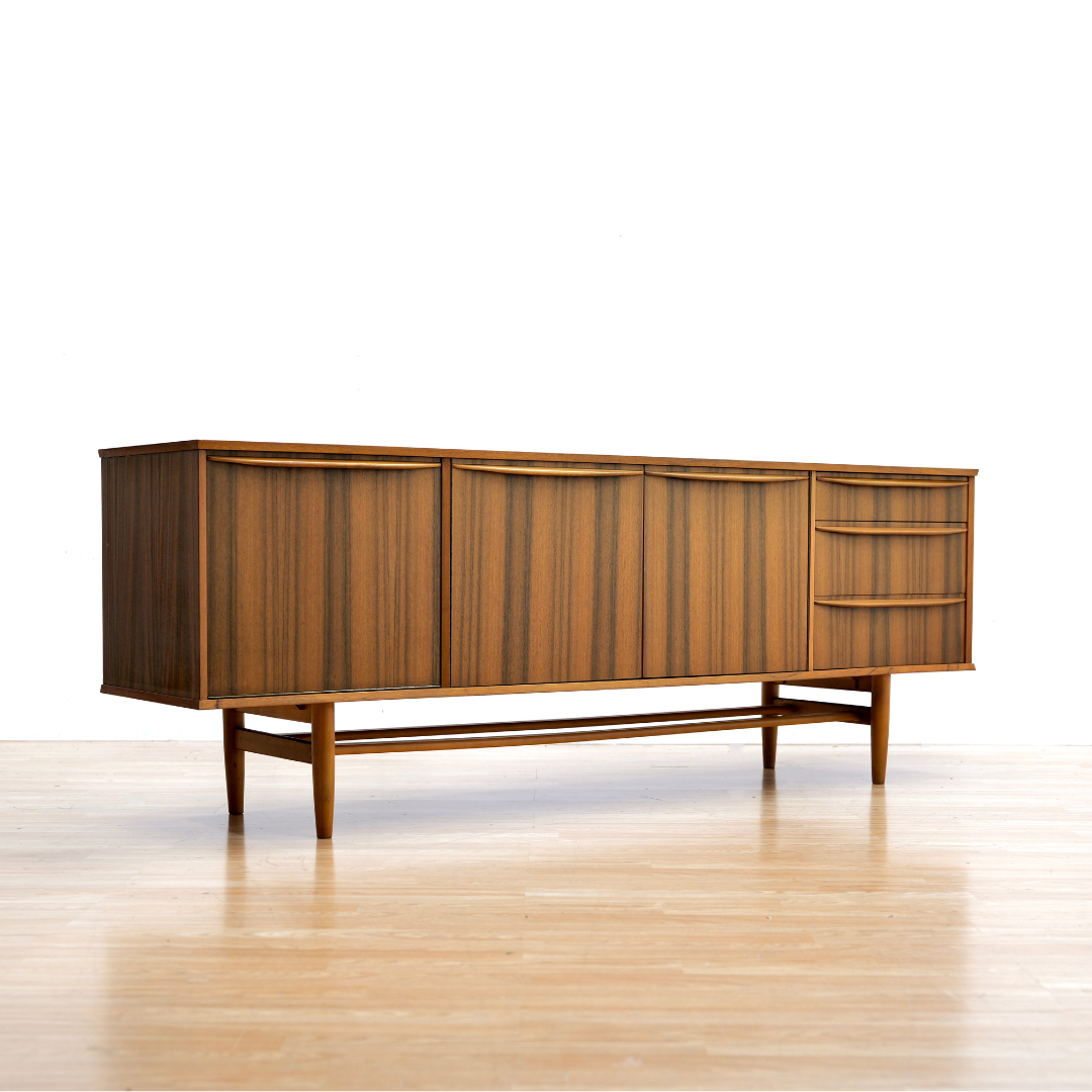 MID CENTURY LONG TEAK CREDENZA BY NEIL MORRIS FOR MORRIS OF GLASGOW