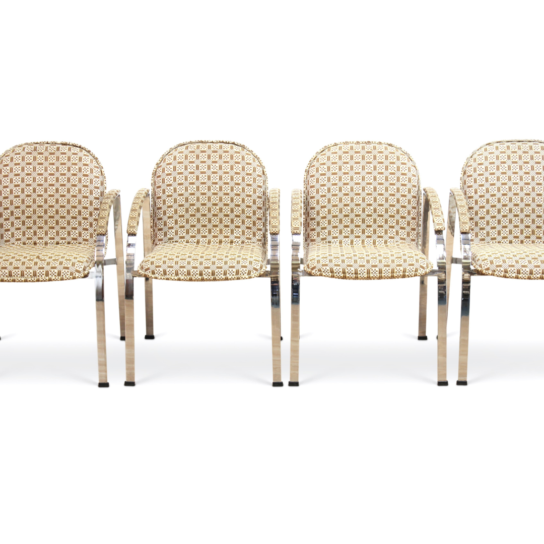 POST MODERN 1970S CHROME DINING CHAIRS BY RICHARD YOUNG FOR MERROW ASSOCIATES