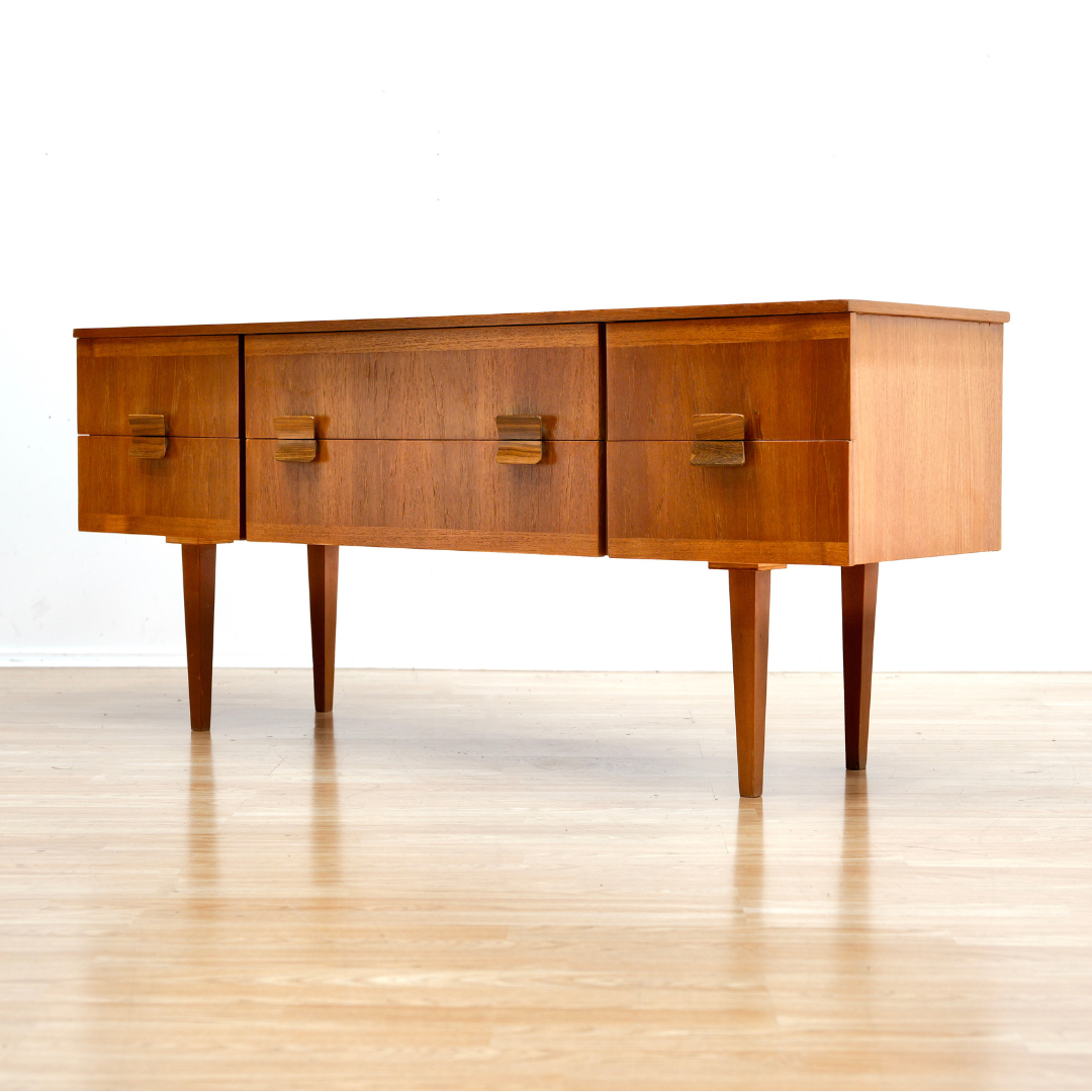 MID CENTURY TEAK SIX DRAWER DRESSER BY AUSTINSUITE