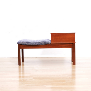 MID CENTURY ENTRYWAY BENCH IN PURPLE CHENILLE