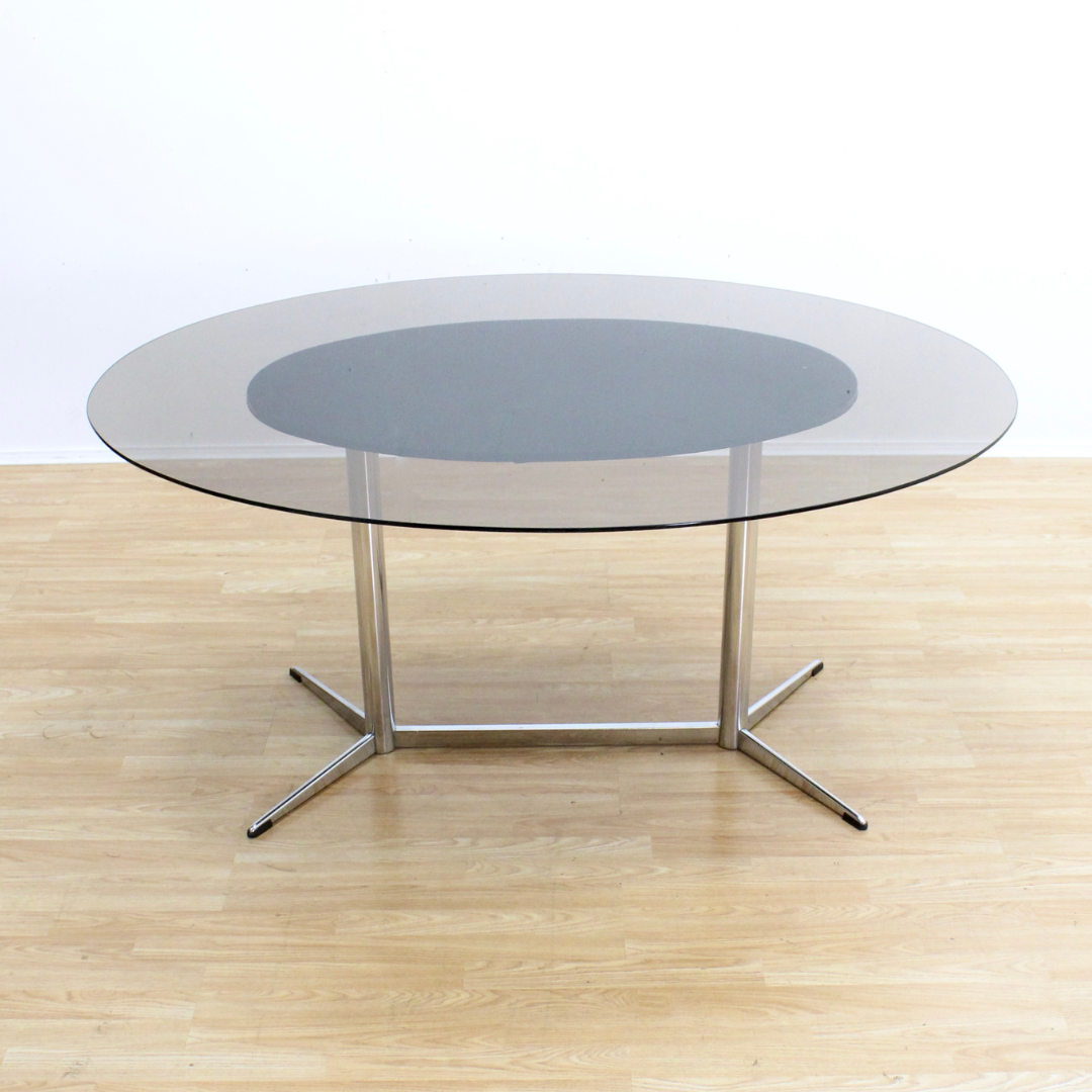 VINTAGE POST MODERN CHROME TABLE & CHAIRS BY TIM BATES FOR PIEFF FURNITURE