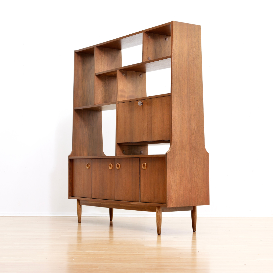 LARGE MID CENTURY TEAK ROOM DIVIDER BOOKCASE