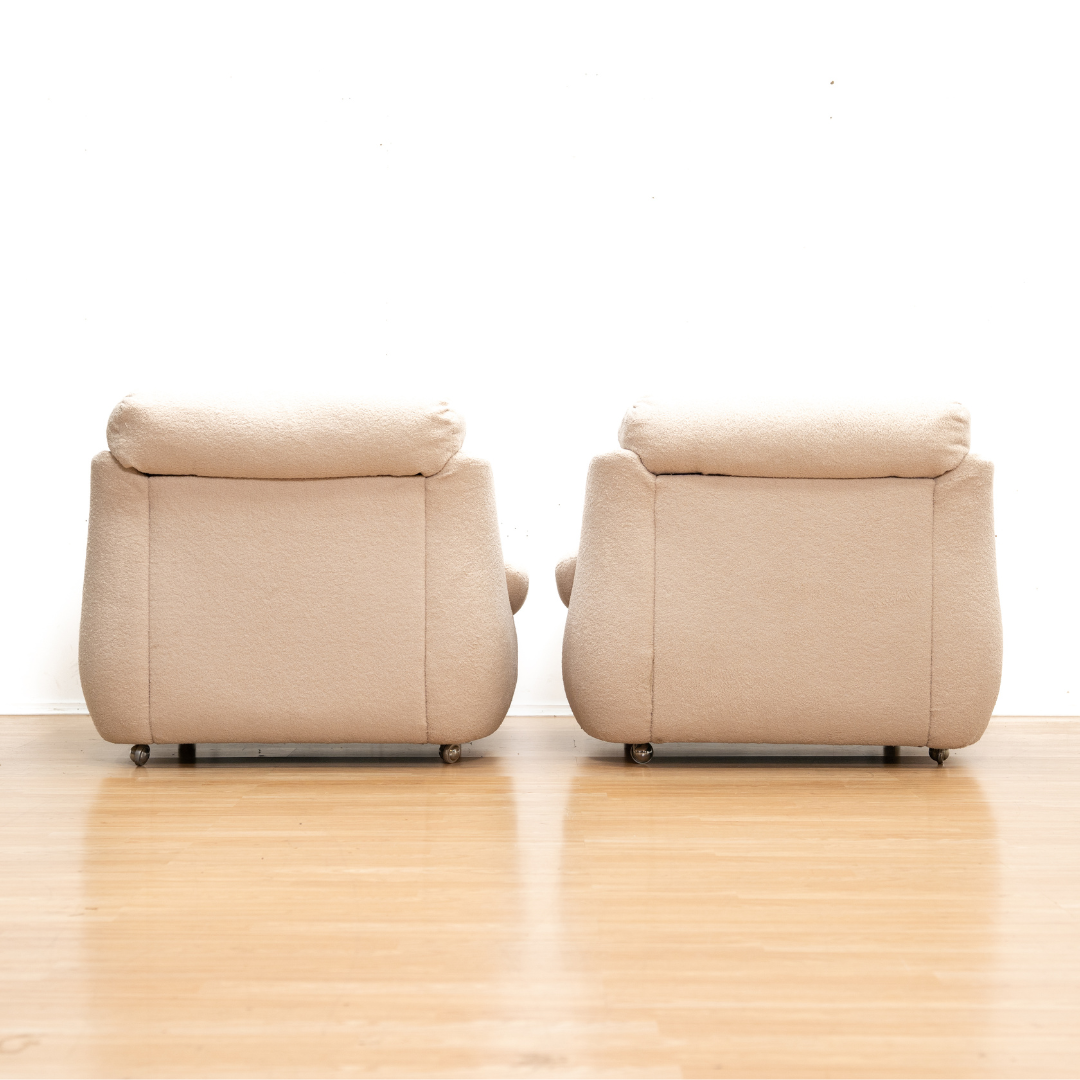 PAIR OF 1970S POST MODERN LOUNGE CHAIRS IN BOUCLE BY ENGLANDER