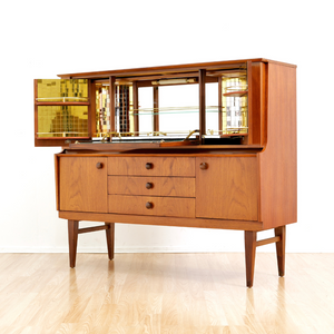 MID CENTURY TEAK BUFFET LIQUOR CABINET CREDENZA BY BEAUTILITY FURNITURE
