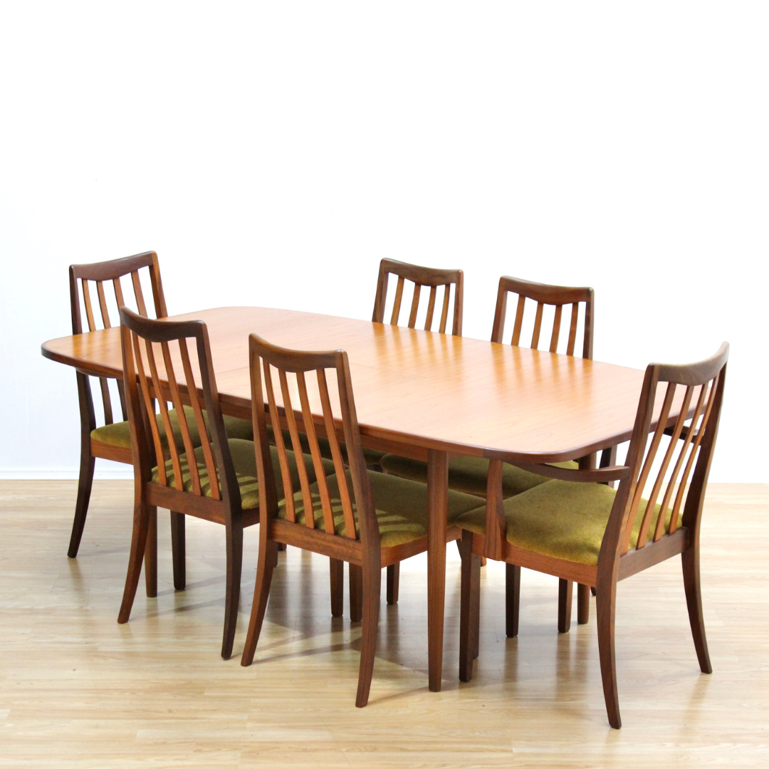 MID CENTURY DINING TABLE AND SIX CHAIRS BY G PLAN