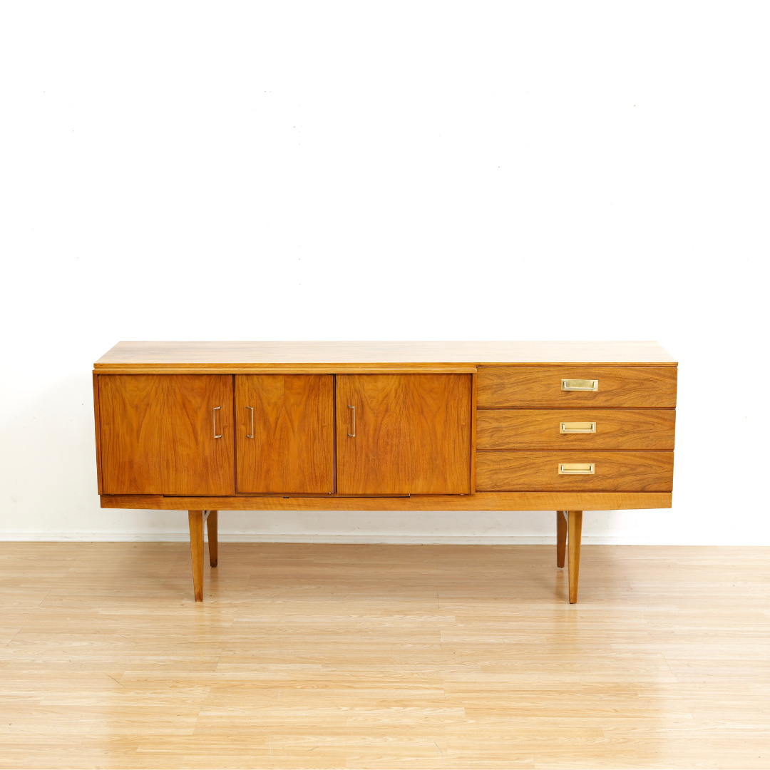 MID CENTURY WALNUT LIQUOR CABINET CREDENZA BY BEAUTILITY FURNITURE