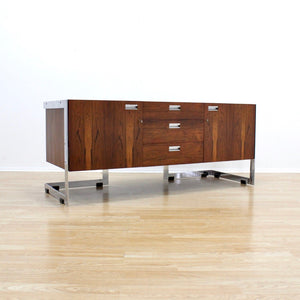 1970S POST MODERN ROSEWOOD & CHROME CREDENZA BY RICHARD YOUNG FOR MERROW ASSOCIATES