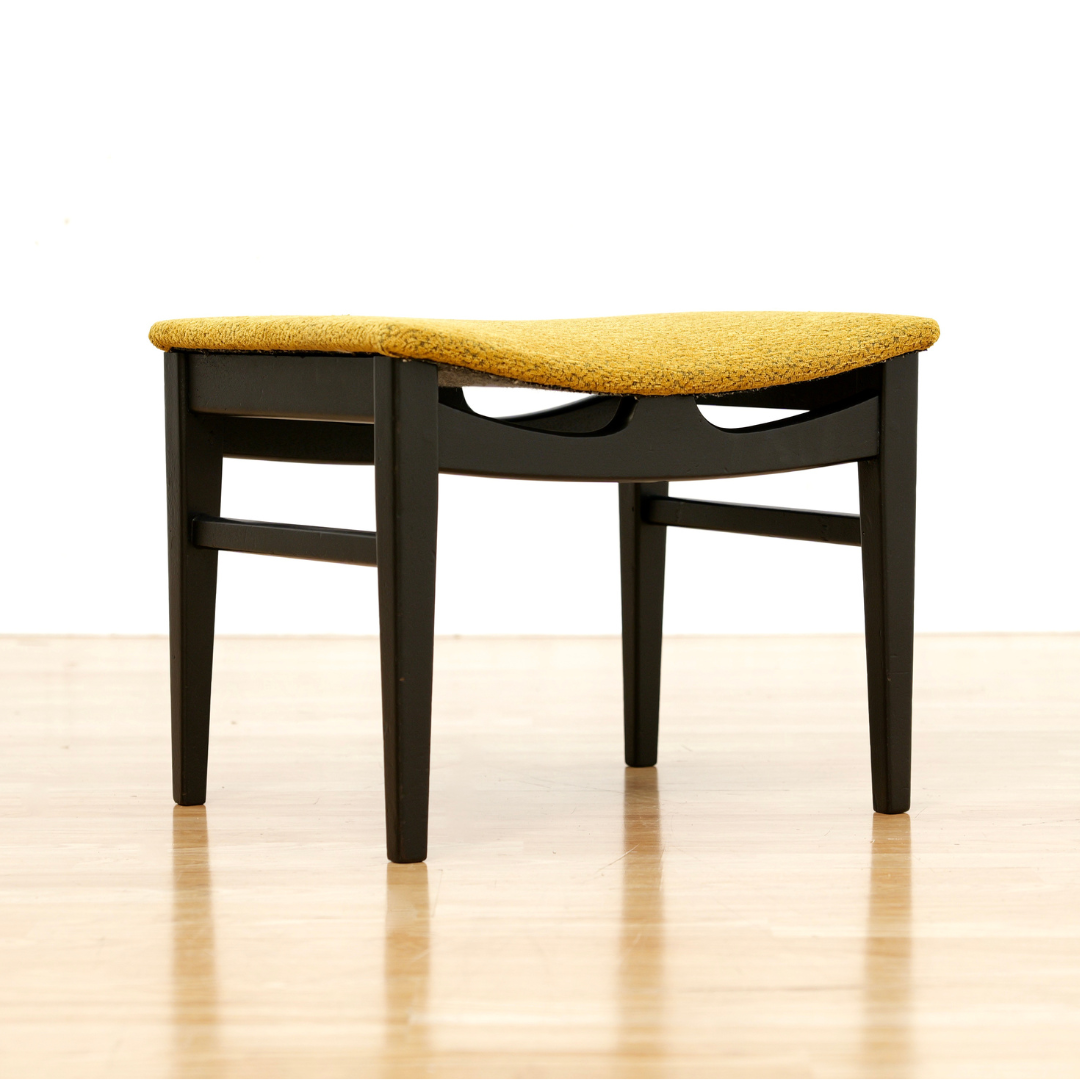 MID CENTURY ATOMIC VANITY STOOL IN EBONY & OCHRE