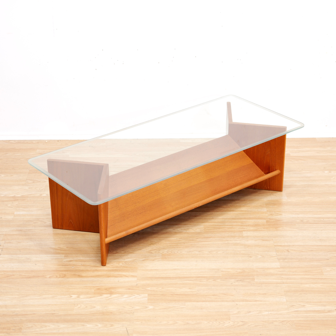 VINTAGE TEAK & GLASS COFFEE TABLE WITH MAGAZINE SHELVES BY G PLAN