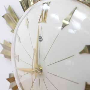 MID CENTURY BRASS SUNBURST WALL CLOCK