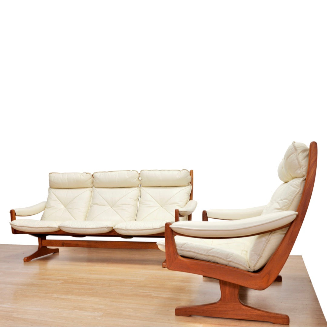 VINTAGE SCANDINAVIAN DESIGN LEATHER SOFA SET BY SODA GALVANO FOR LIED MOBLER