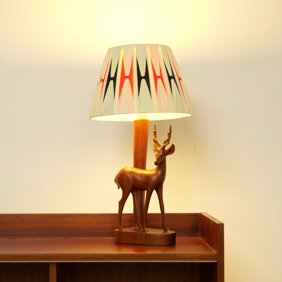 Hand Carved 1950s African Teak Antelope Lamp with Atomic Shade
