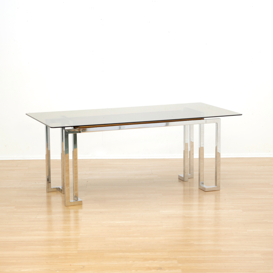 VINTAGE 1970s POST MODERN CHROME DESK TABLE BY TIM BATES FOR PIEFF FURNITURE
