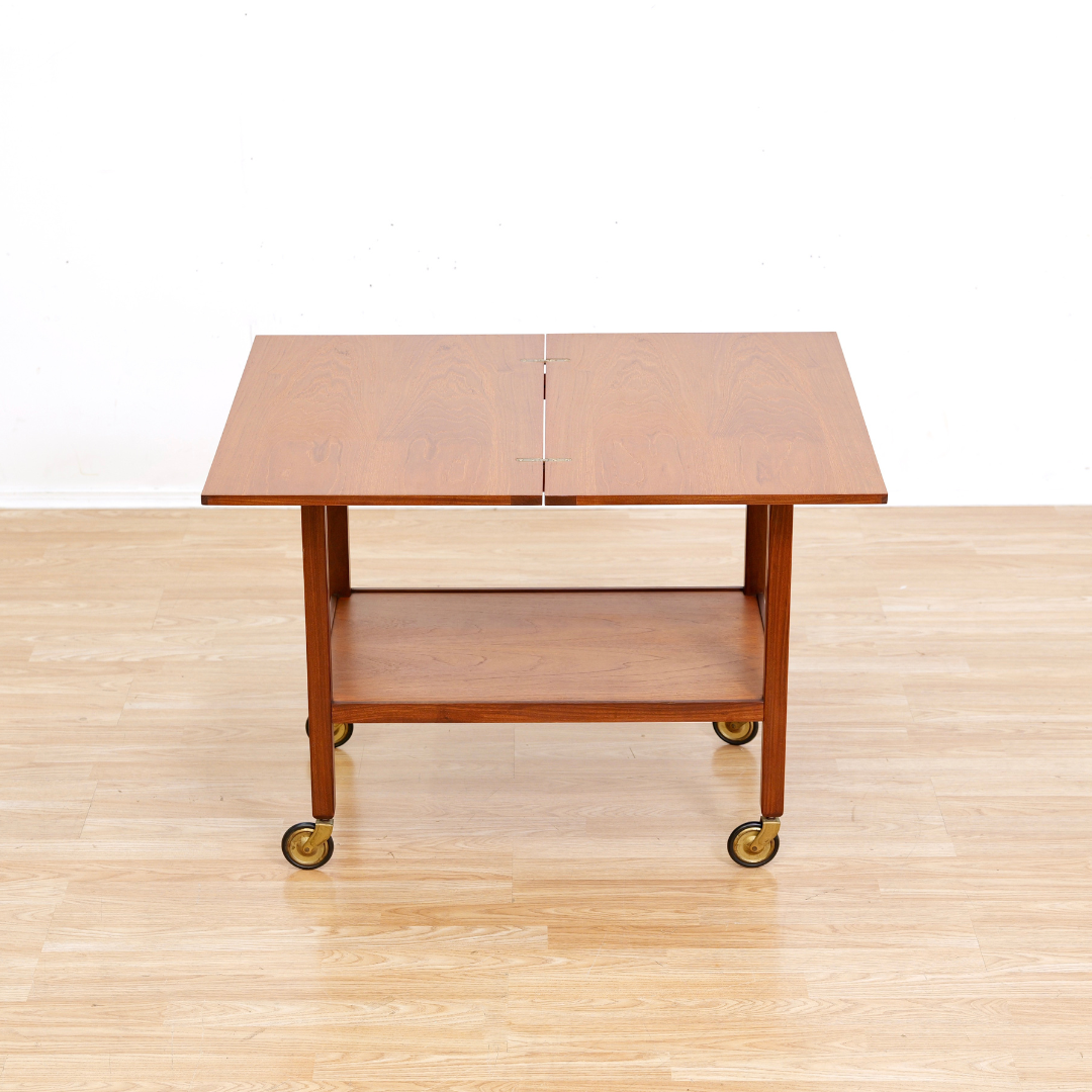 MID CENTURY TEAK FOLDING BAR CART