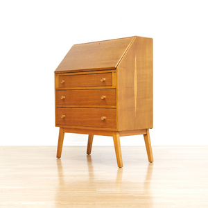 MID CENTURY OAK SECRETARY DESK BY FINELINE FURNITURE OF LONDON