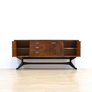 MID CENTURY WALNUT BAR CREDENZA BY STONEHILL FURNITURE