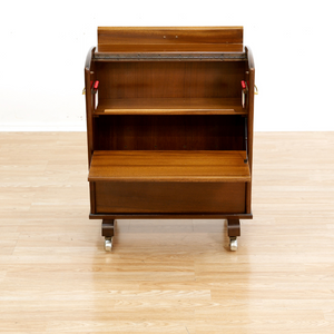 MID CENTURY ENCLOSED PORTABLE BAR CART ON WHEELS
