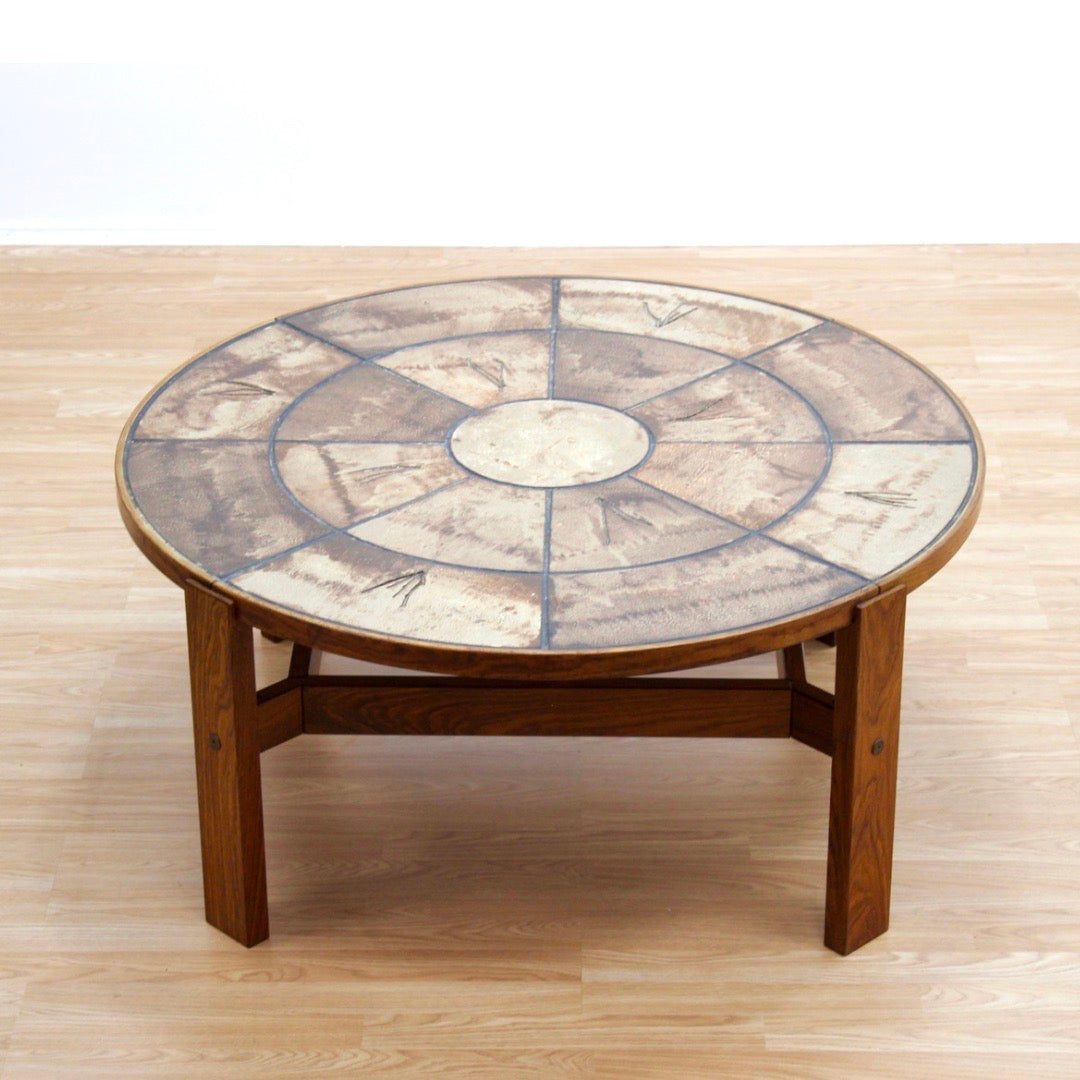 LARGE ROUND DANISH MODERN TILE TOP COFFEE TABLE BY POUL H POULSEN FOR GANGSO MOBLER