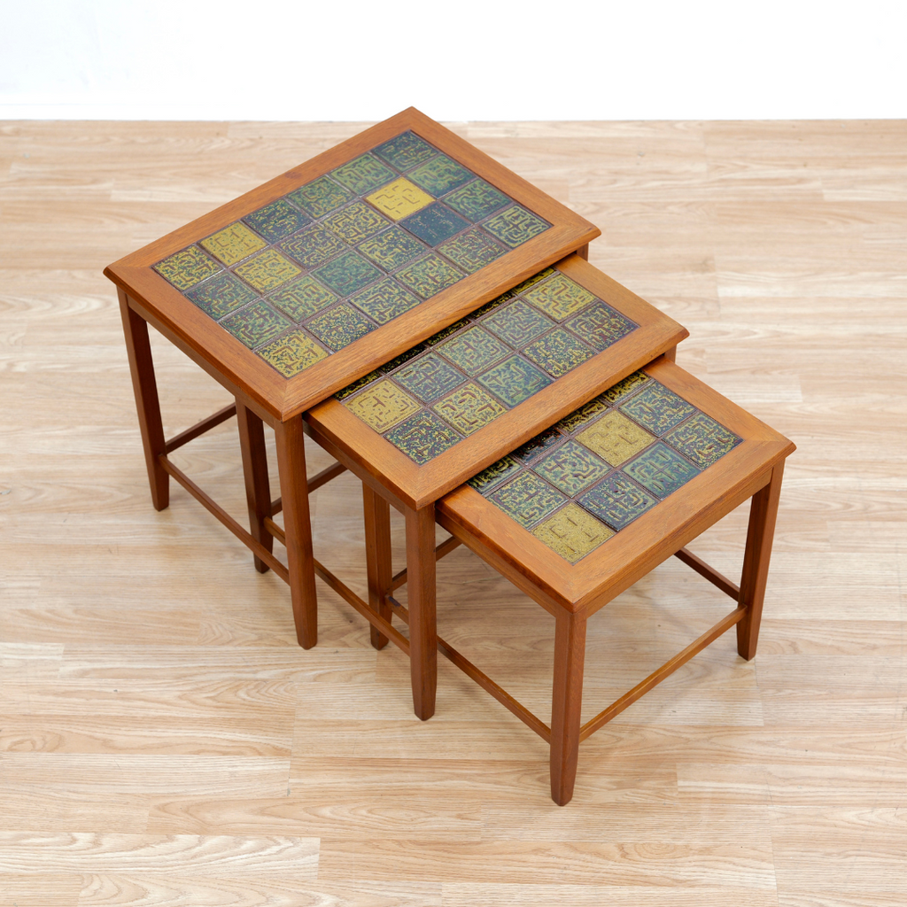 DANISH MODERN TEAK & TILE TOP NESTING  TABLES