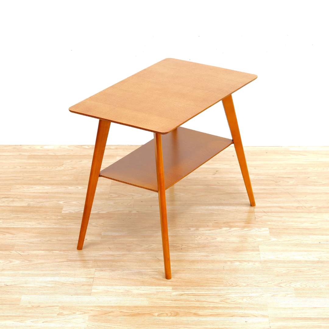 MID CENTURY LIGHT OAK SIDE TABLE