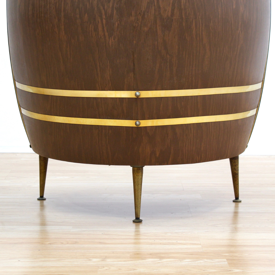 VINTAGE 1960S BARREL SHAPED DRY BAR LIQOUR CABINET