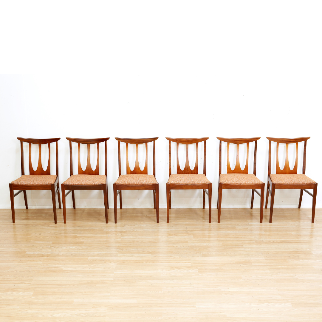 SET OF SIX MID CENTURY DINING CHAIRS BY G PLAN IN ORANGE