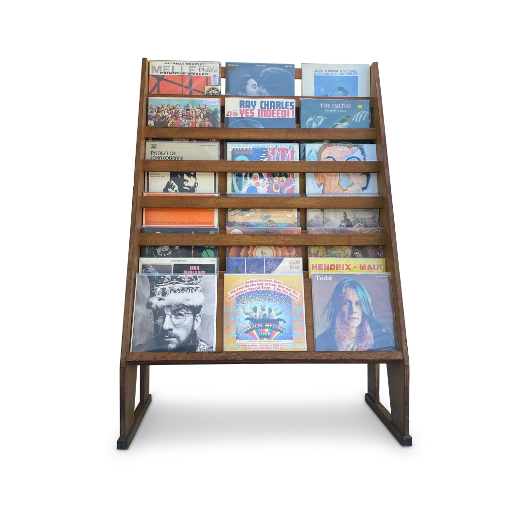 LARGE VINTAGE INDUSTRIAL VINYL RECORD STORAGE DISPLAY RACK