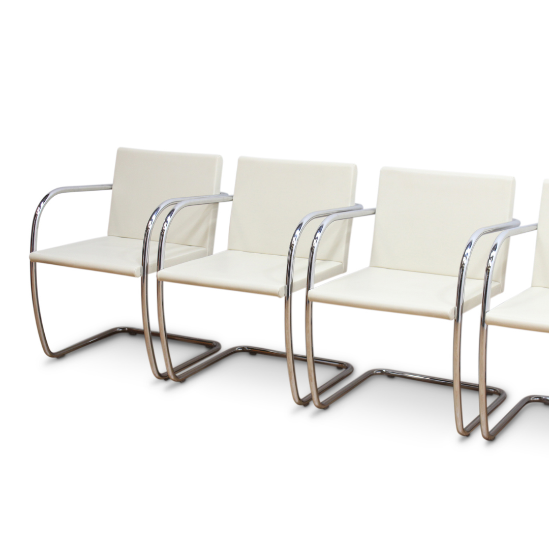 MIES VAN DER ROHE FOR KNOLL SET OF SIX LEATHER & CHROME CHAIRS