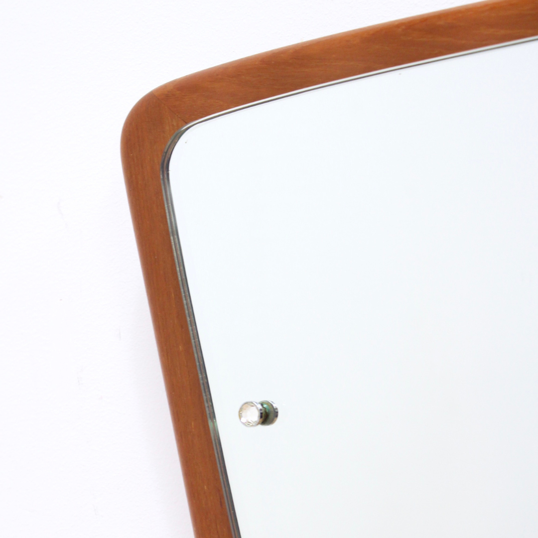 MID CENTURY TEAK CURVED LANDSCAPE MIRROR