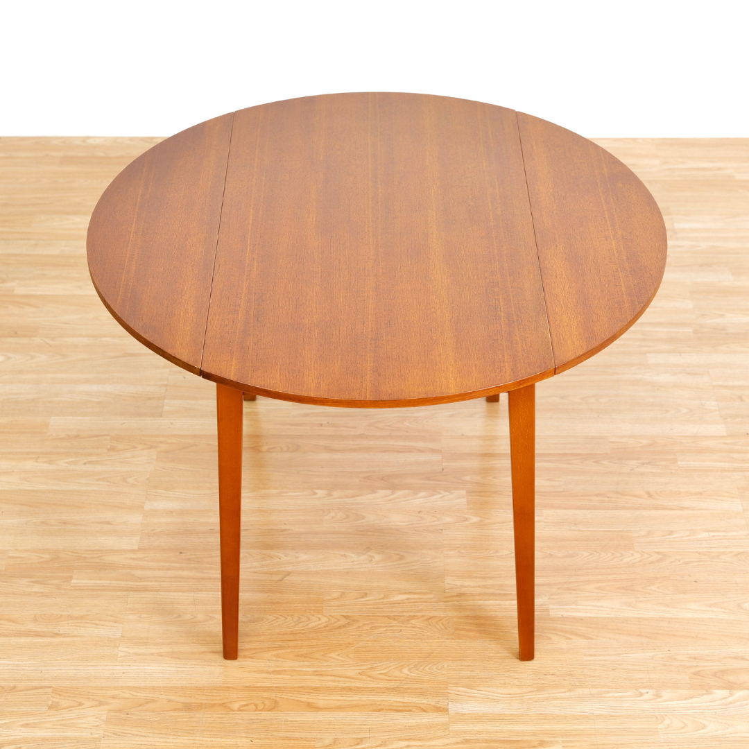 MID CENTURY DROP LEAF DINING TABLE AND FOUR CHAIRS