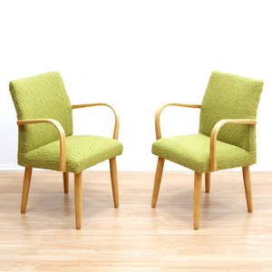 PAIR OF MID CENTURY 1950S BENT WOOD COCKTAIL LOUNGE CHAIRS IN GREEN TWEED