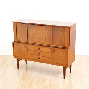 MID CENTURY TEAK BUFFET LIQUOR CABINET CREDENZA BY BEAUTILITY FURNITURE